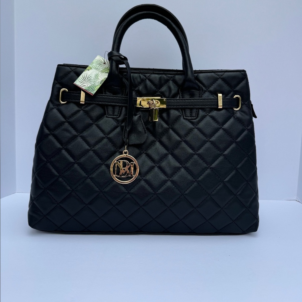 Black Quilted Satchel with Gold Hardware